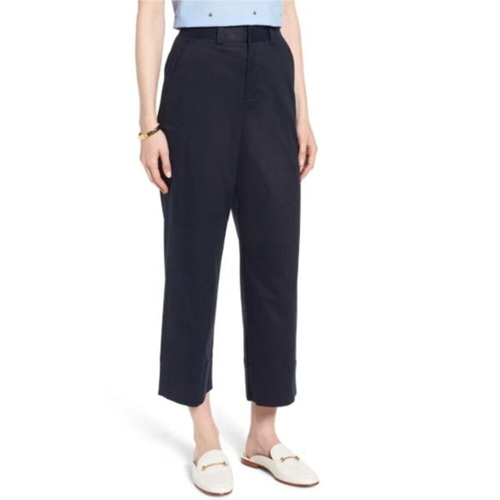 1901 Womens Size 10 High Waist Crop Chino Pants Navy Night Cotton Blend Stretch